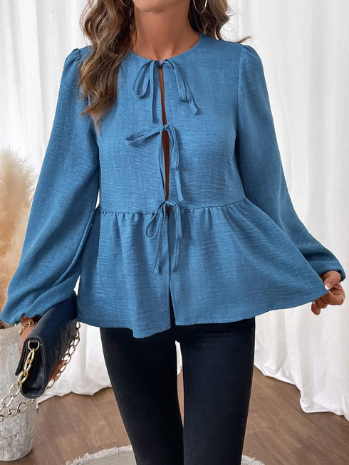 'Sorrel' Tie Up Front Puff Sleeve Blouse - Celes Fashion